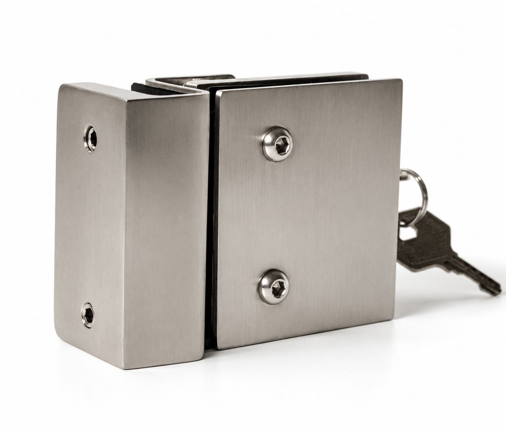 90° Right Side Glass Mount Magnetic Gate Lock W/Key-SS