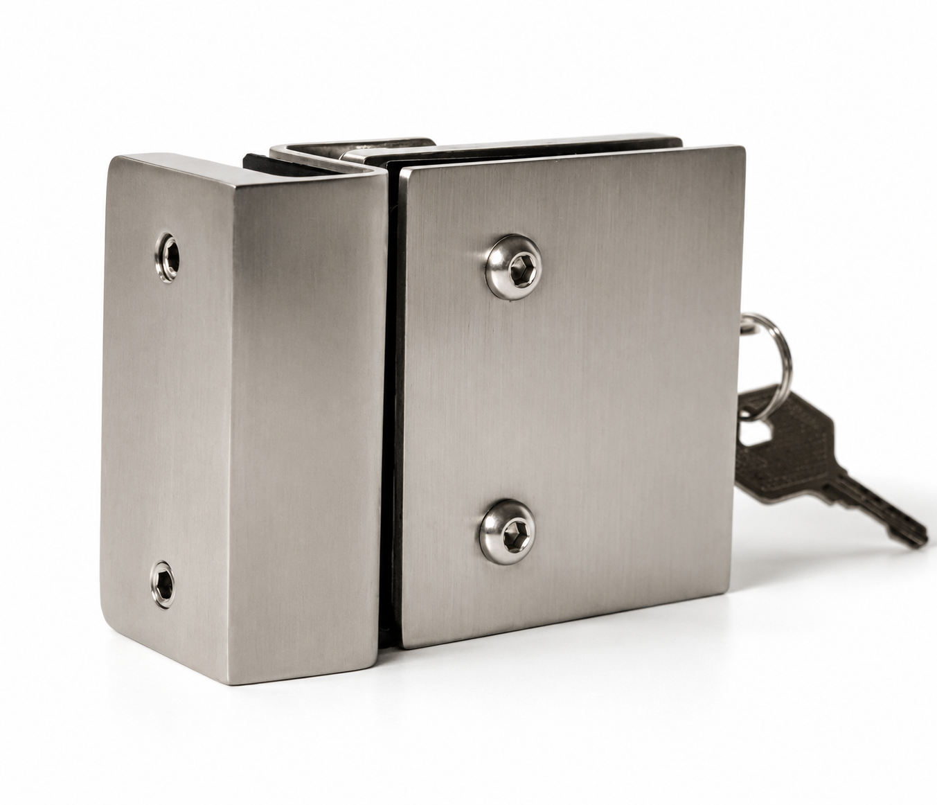 90° Right Side Glass Mount Magnetic Gate Lock W/Key-SS