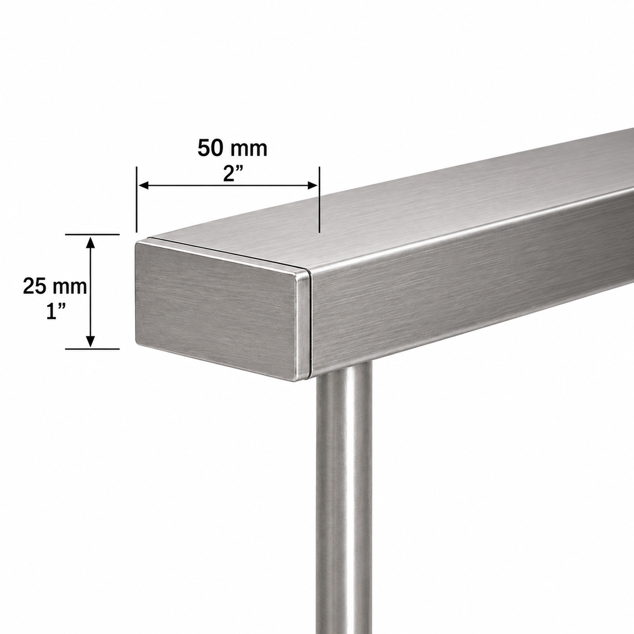 Handrail - 16.4' - 2 x 1" (50x25MM) Rectangle