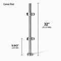 32" Round Corner Railing Post Kit - 42.4MM Ø 316SS