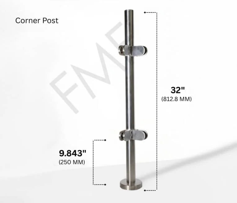 32" Round Corner Glass Railing Post