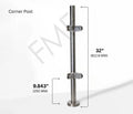 32" Round Corner Glass Railing Post