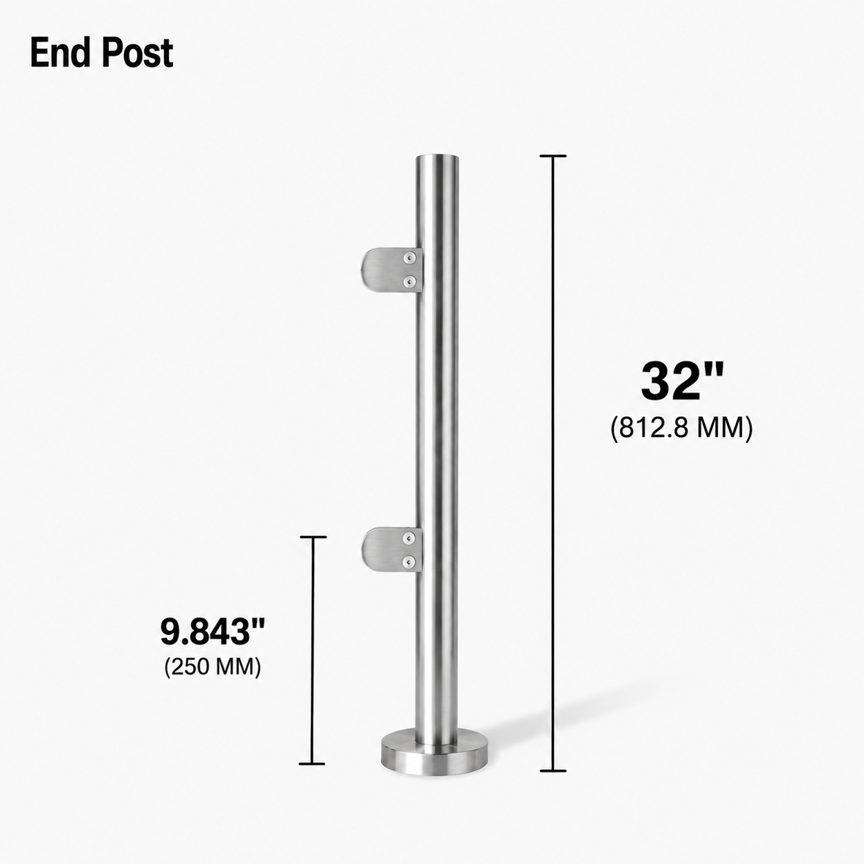 32" Round End Railing Post Kit - 42.4MM Ø 316SS