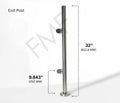 32" Round End Cap Glass Railing Post