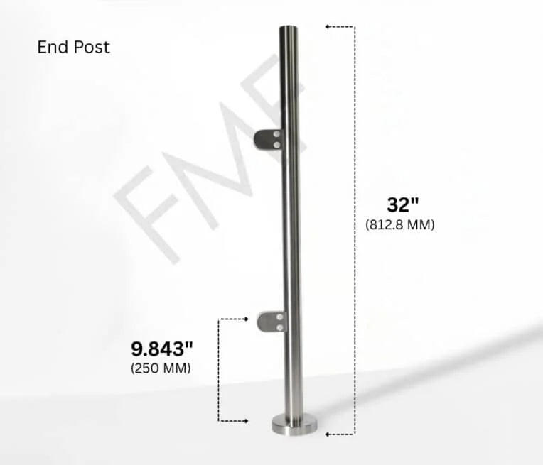 32" Round End Cap Glass Railing Post