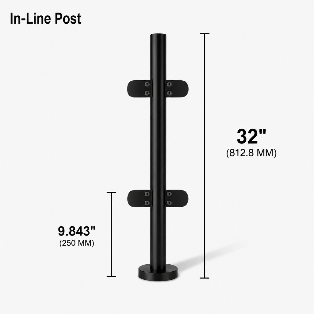 32" Round In-Line Railing Post Kit - 42.4MM Ø 316SS