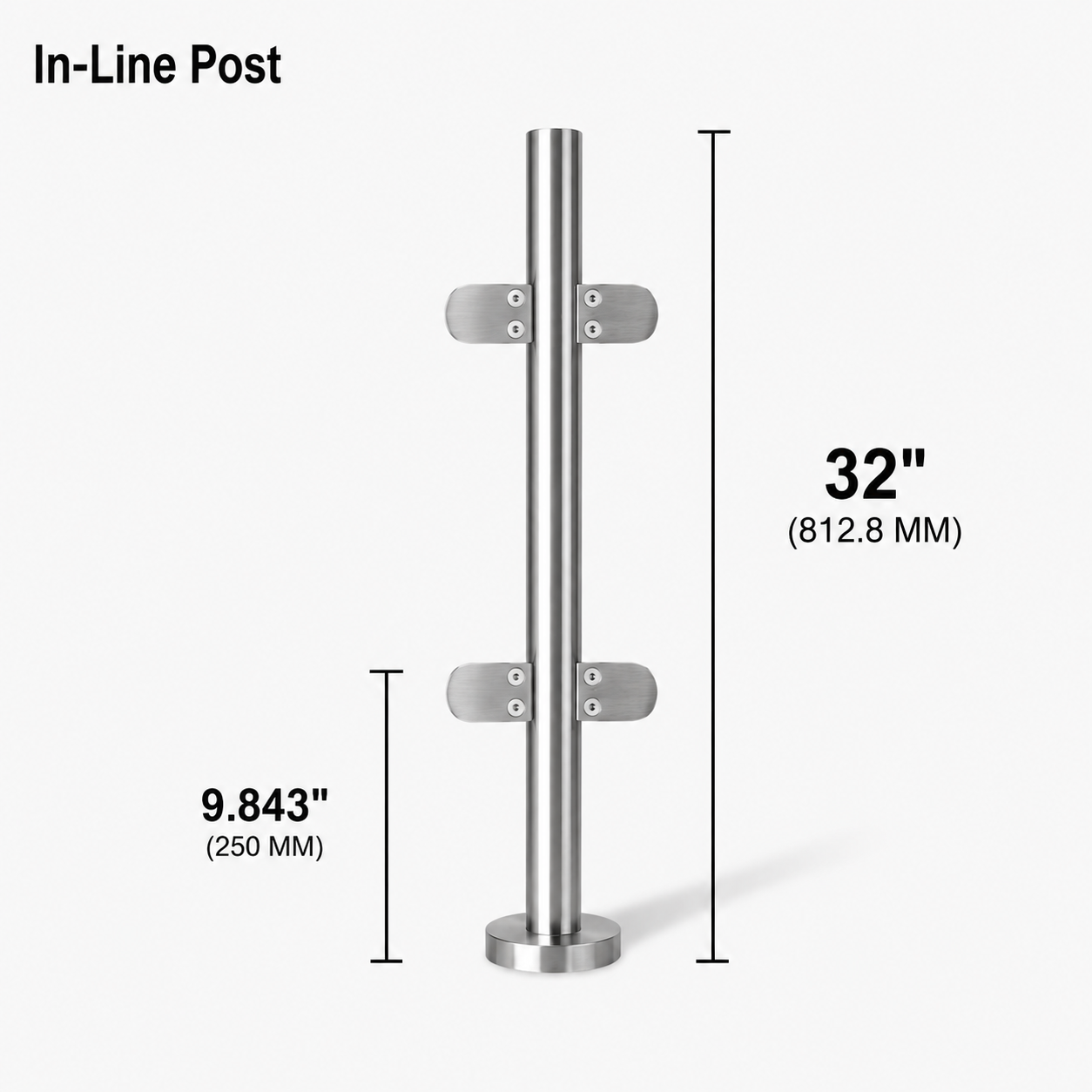 32" Round In-Line Railing Post Kit - 42.4MM Ø 316SS
