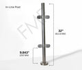 32" Round In-line Glass Railing Post