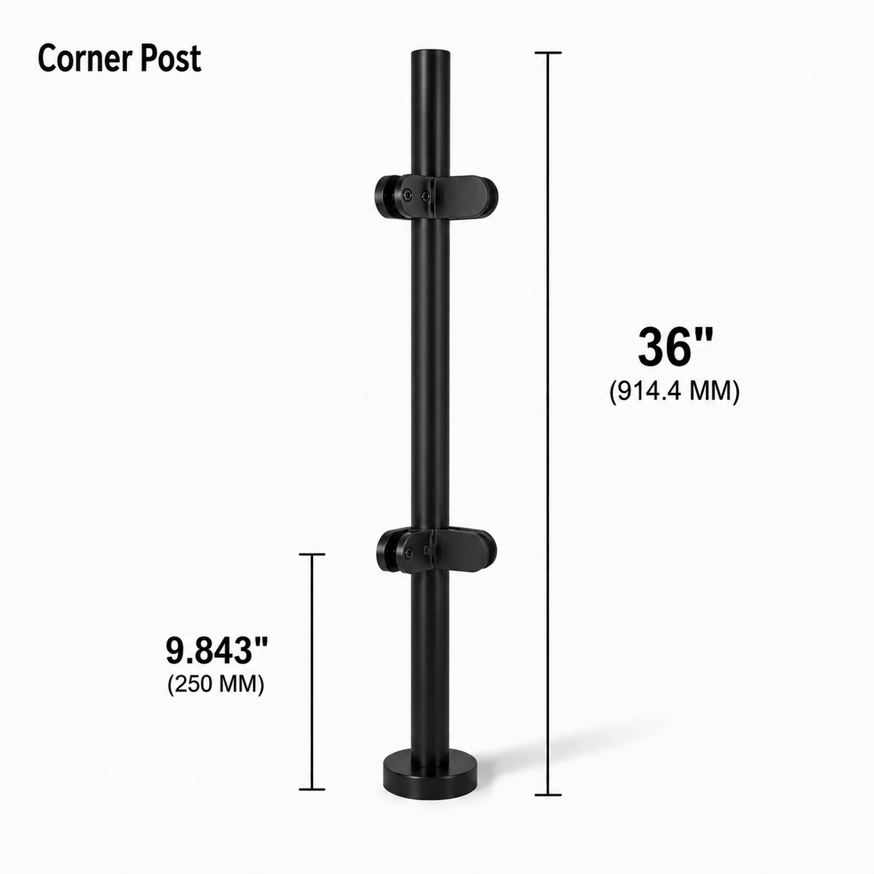 36" Round Corner Railing Post Kit - 42.4MM Ø 316SS