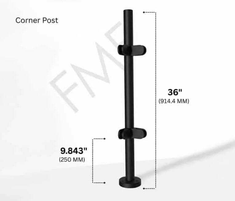 36" Round Corner Glass Railing Post
