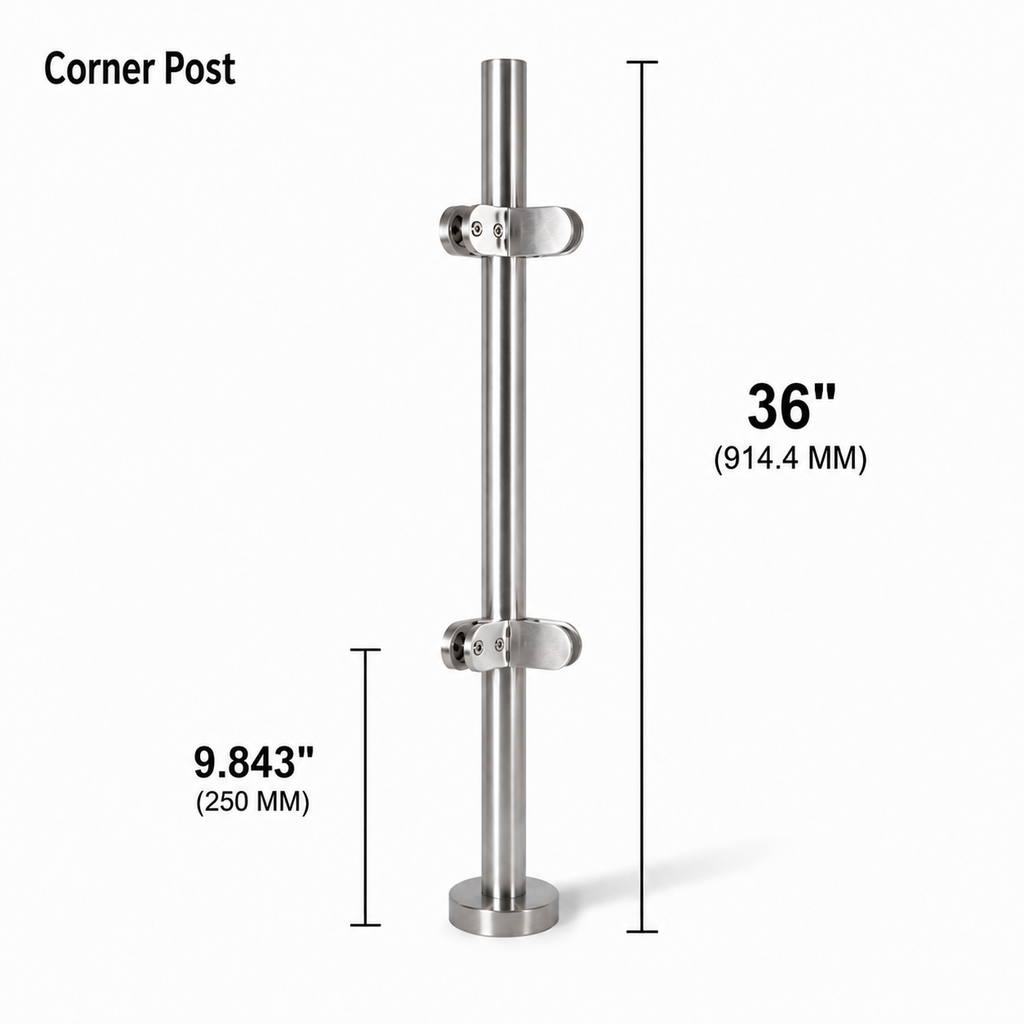 36" Round Corner Railing Post Kit - 42.4MM Ø 316SS