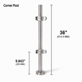 36" Round Corner Railing Post Kit - 42.4MM Ø 316SS