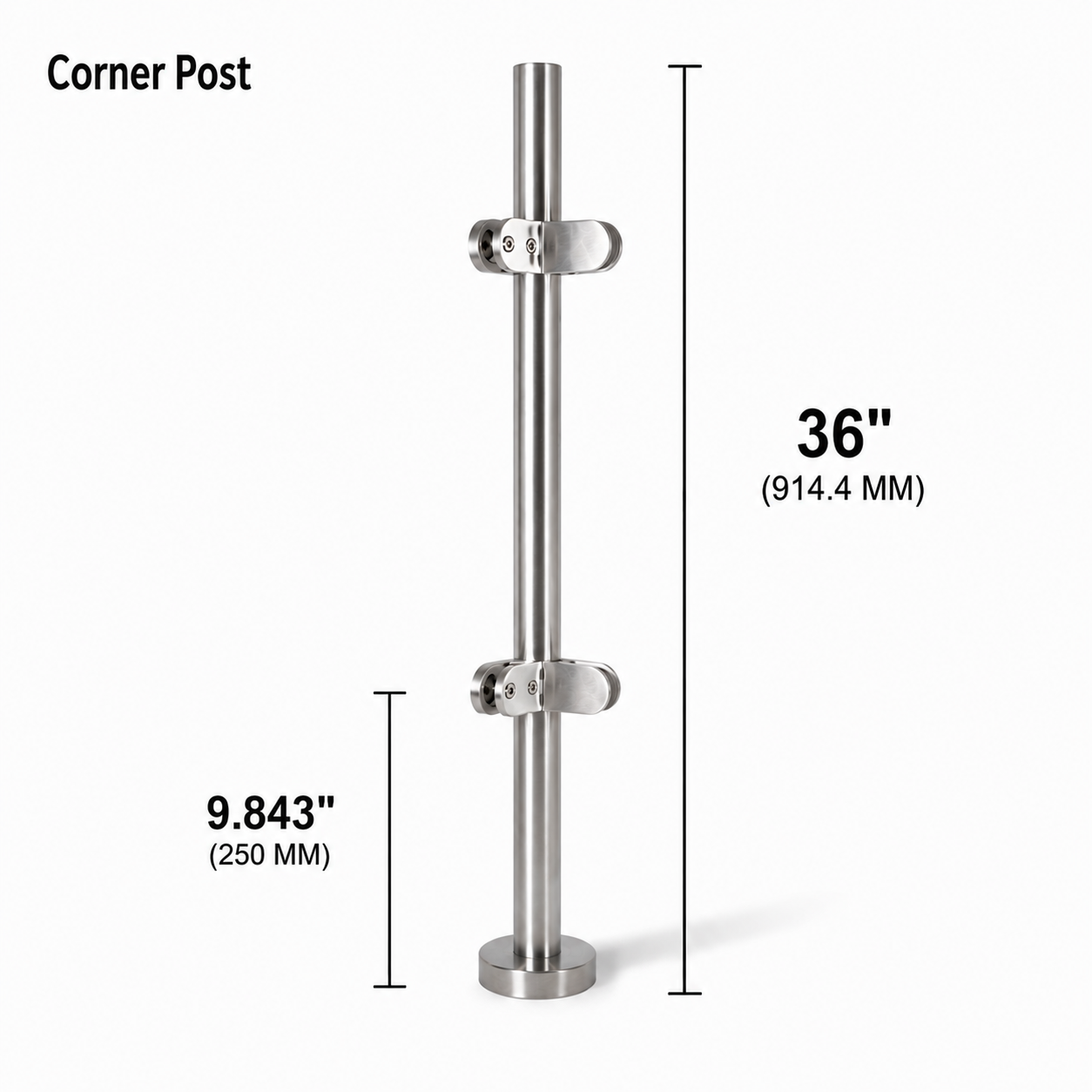 36" Round Corner Railing Post Kit - 42.4MM Ø 316SS