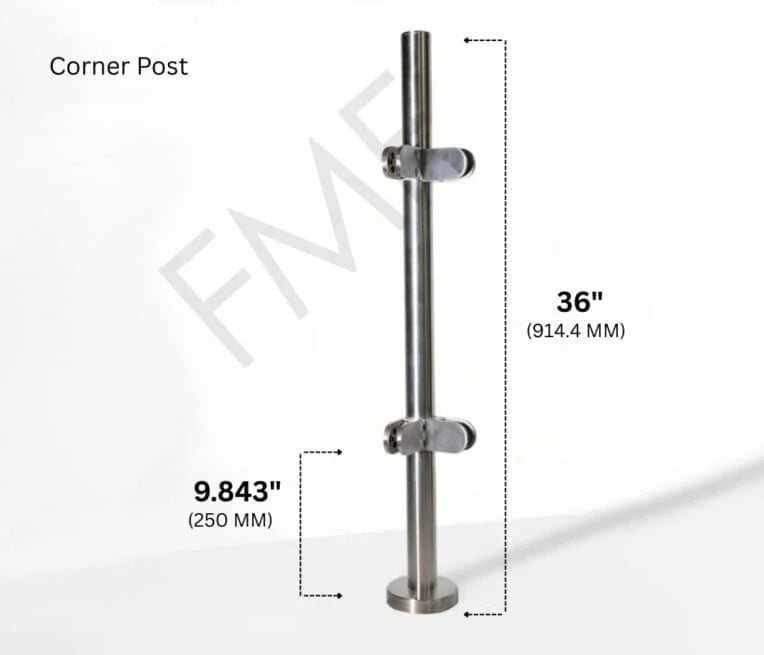 36" Round Corner Glass Railing Post