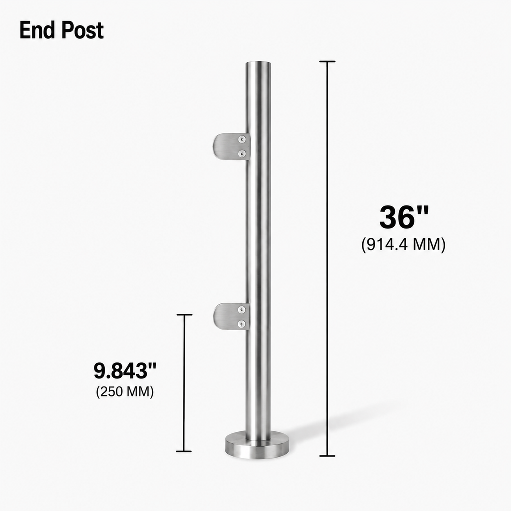 36" Round End Railing Post Kit - 42.4MM Ø 316SS
