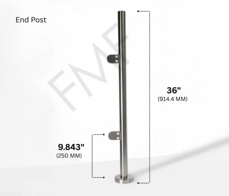 36" Round End Cap Glass Railing Post
