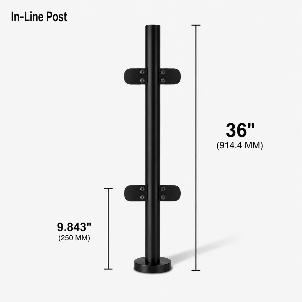 36" Round In-Line Railing Post Kit - 42.4MM Ø 316SS