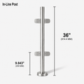 36" Round In-Line Railing Post Kit - 42.4MM Ø 316SS