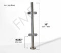 36″ Round In-line Railing Post