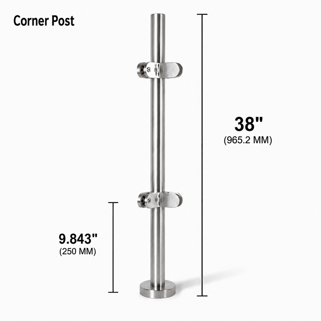 38" Round Corner Railing Post Kit - 42.4MM Ø 316SS