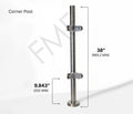 38" Round Corner Glass Railing Post
