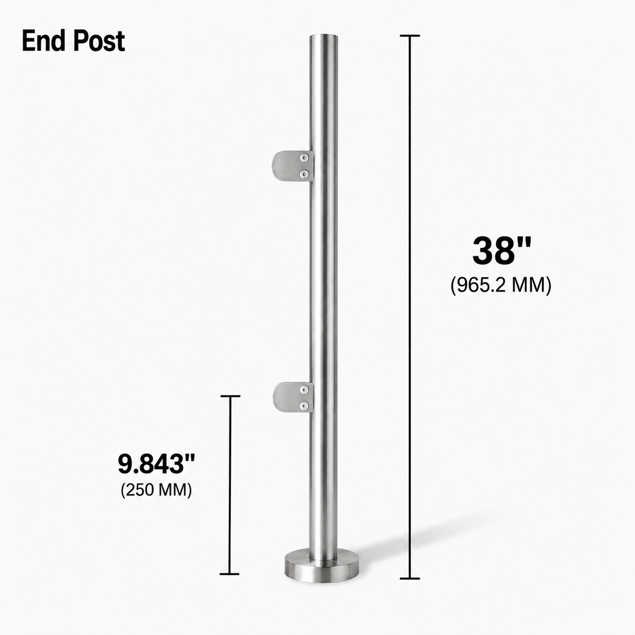 38" Round End Railing Post Kit - 42.4MM Ø 316SS