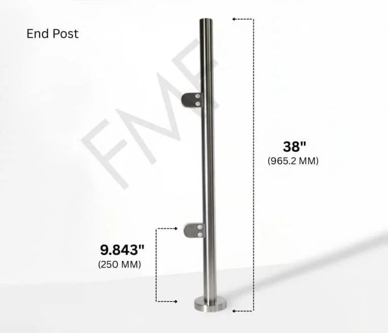 38" Round End Cap Glass Railing Post