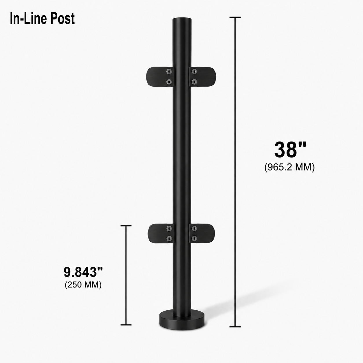 38" Round In-Line Railing Post Kit - 42.4MM Ø 316SS