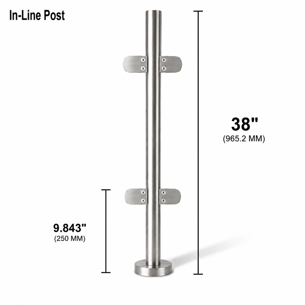 38" Round In-Line Railing Post Kit - 42.4MM Ø 316SS