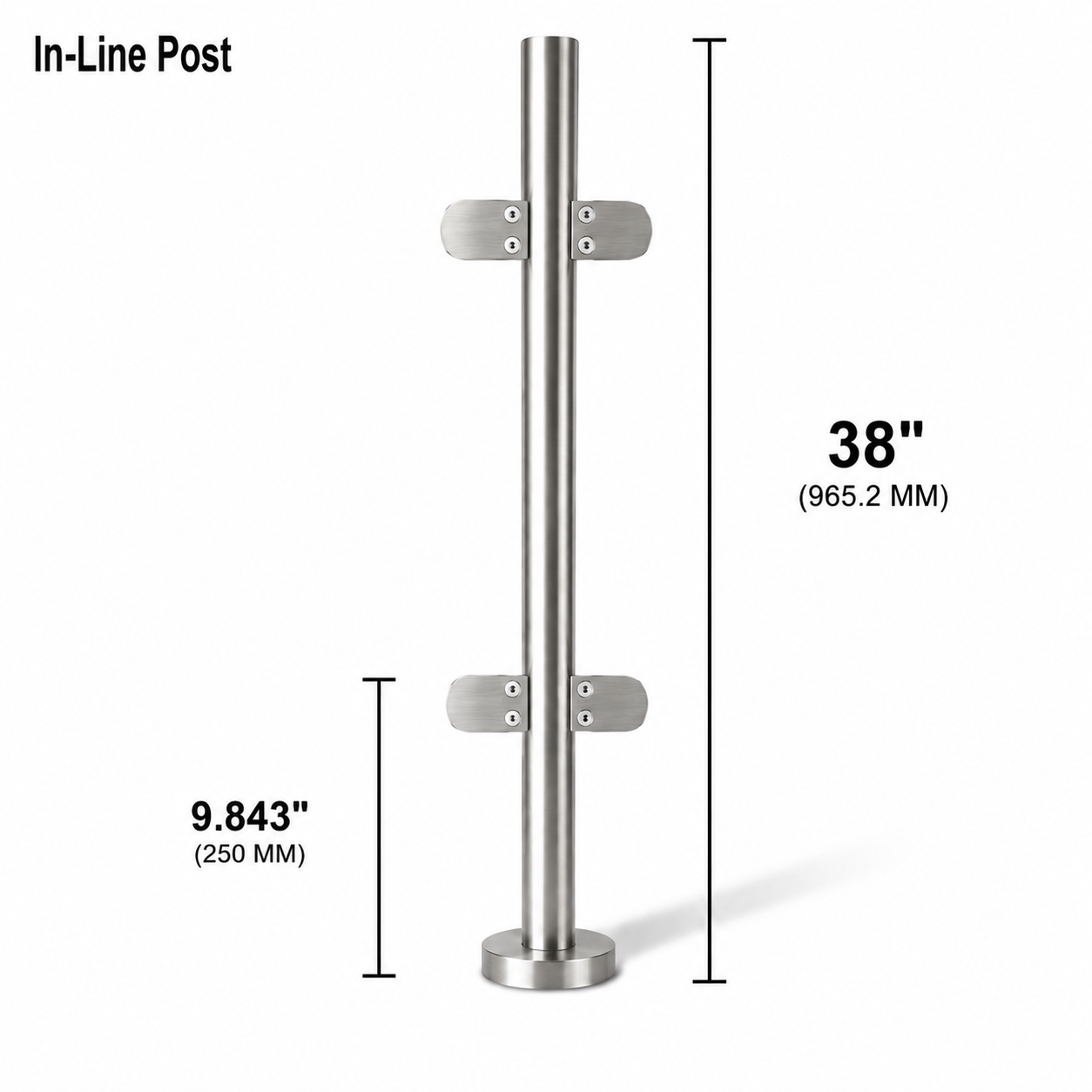 38" Round In-Line Railing Post Kit - 42.4MM Ø 316SS