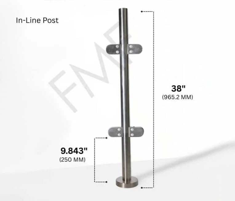 38″ Round In-line Railing Post