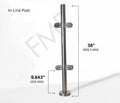 38″ Round In-line Railing Post