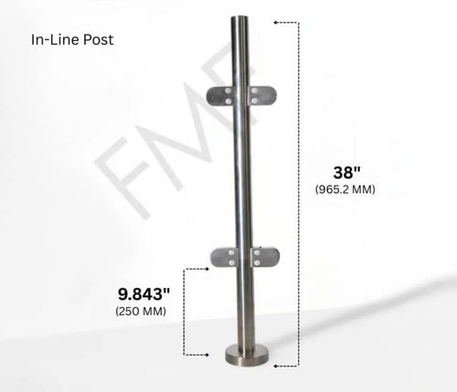 38″ Round In-line Railing Post