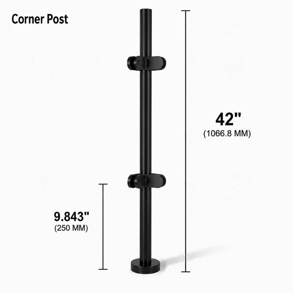 42" Round Corner Post 42.4MM Ø 316 SS Includes 4 x Clamps