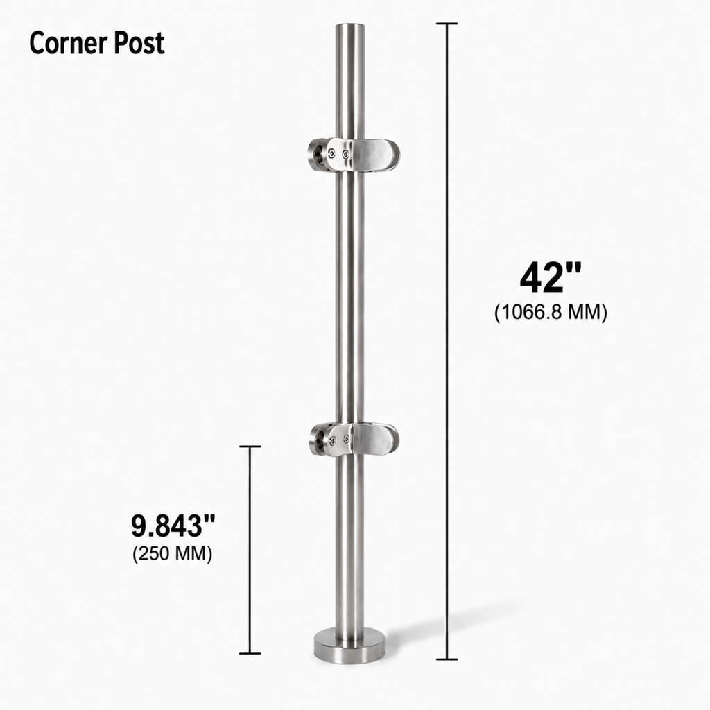 42" Round Corner Post 42.4MM Ø 316 SS Includes 4 x Clamps