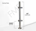 42" Round Corner Post 42.4MM Ø 316 SS Includes 4 x Clamps