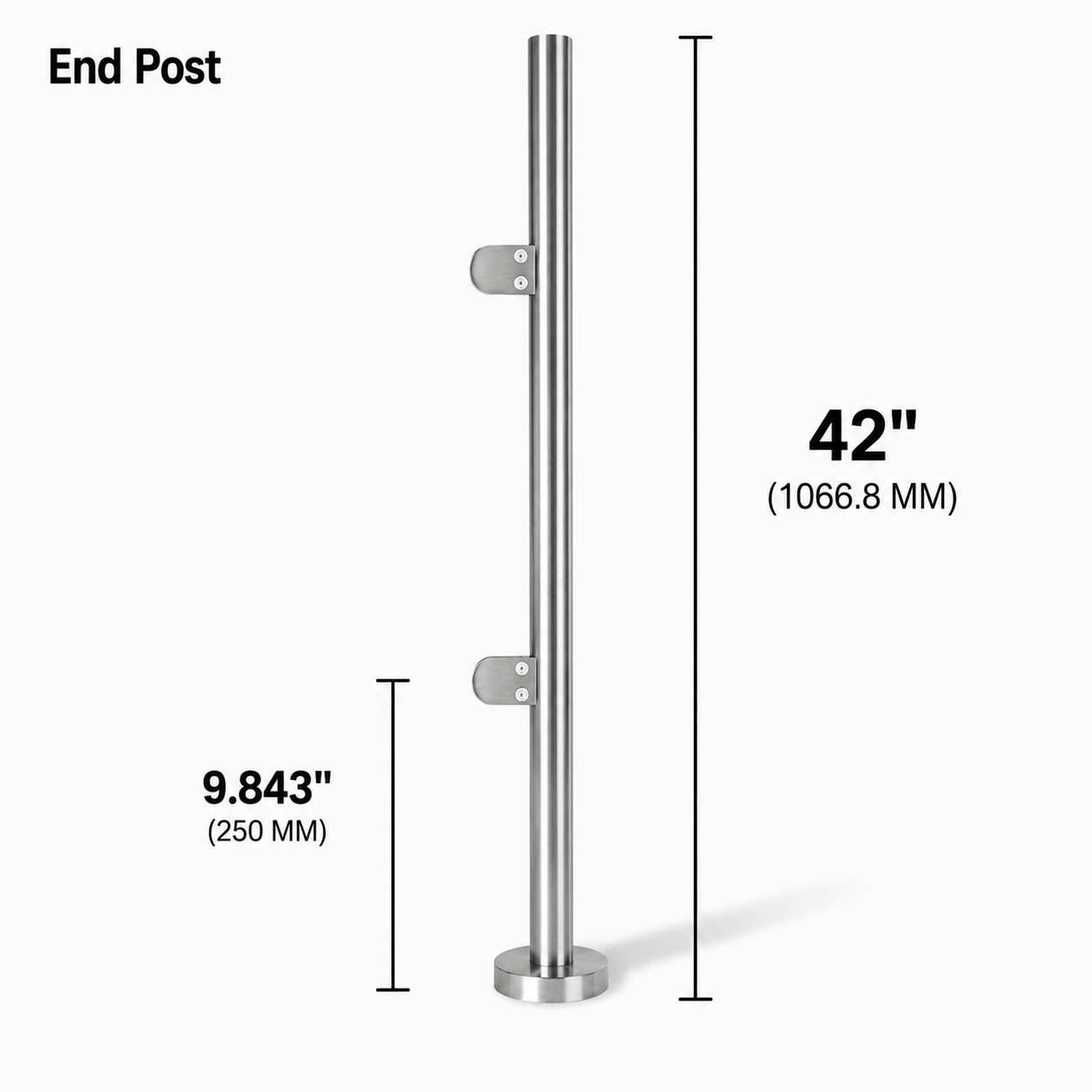 42" Round End Railing Post Kit - 42.4MM Ø 316SS
