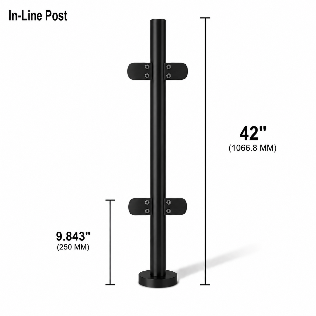 42" Round In-Line Railing Post Kit - 42.4MM Ø 316SS