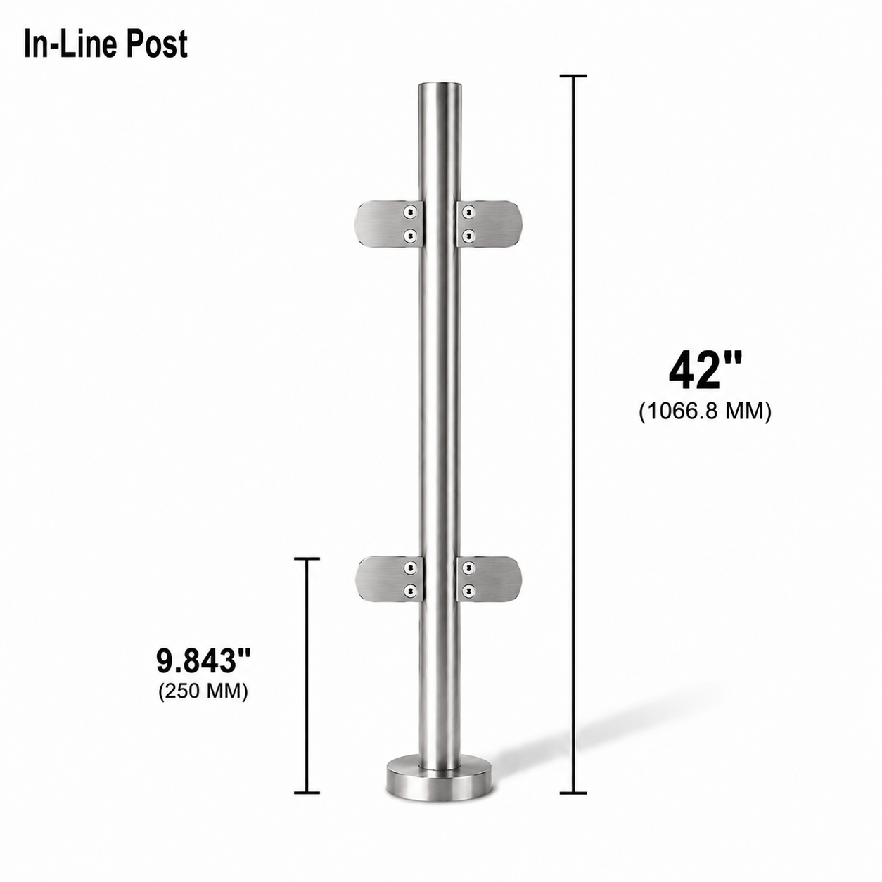42" Round In-Line Railing Post Kit - 42.4MM Ø 316SS