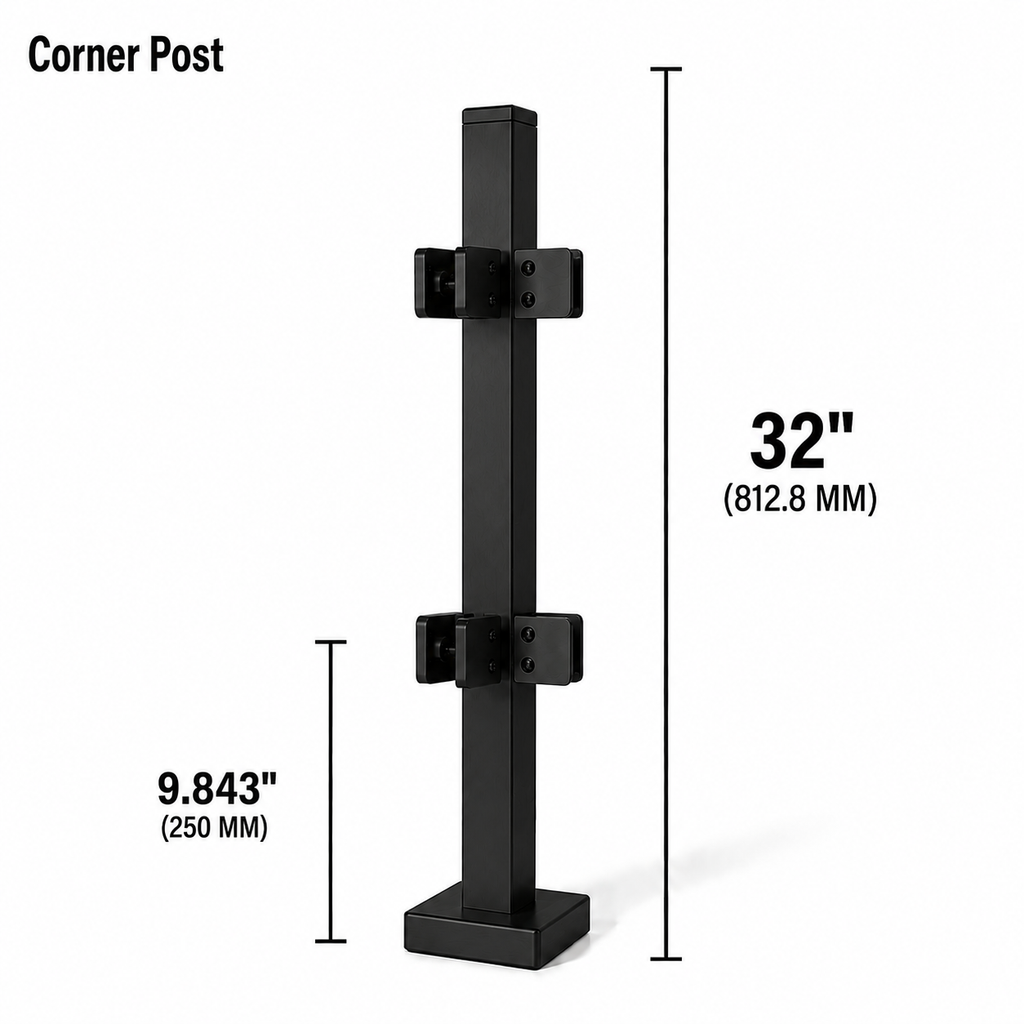 32" Square Corner Railing Post Kit - 40x40MM 316SS