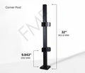 32" Square Corner Glass Railing Post
