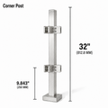 32" Square Corner Railing Post Kit - 40x40MM 316SS