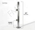 32" Square End Cap Glass Railing Post