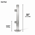 32" Square End Railing Post Kit - 40x40MM 316SS