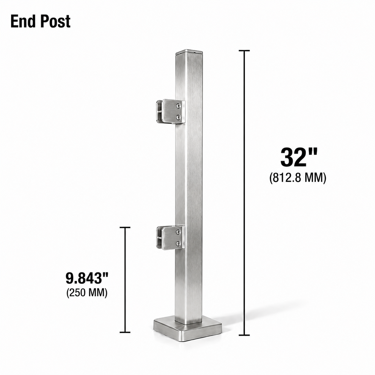 32" Square End Railing Post Kit - 40x40MM 316SS