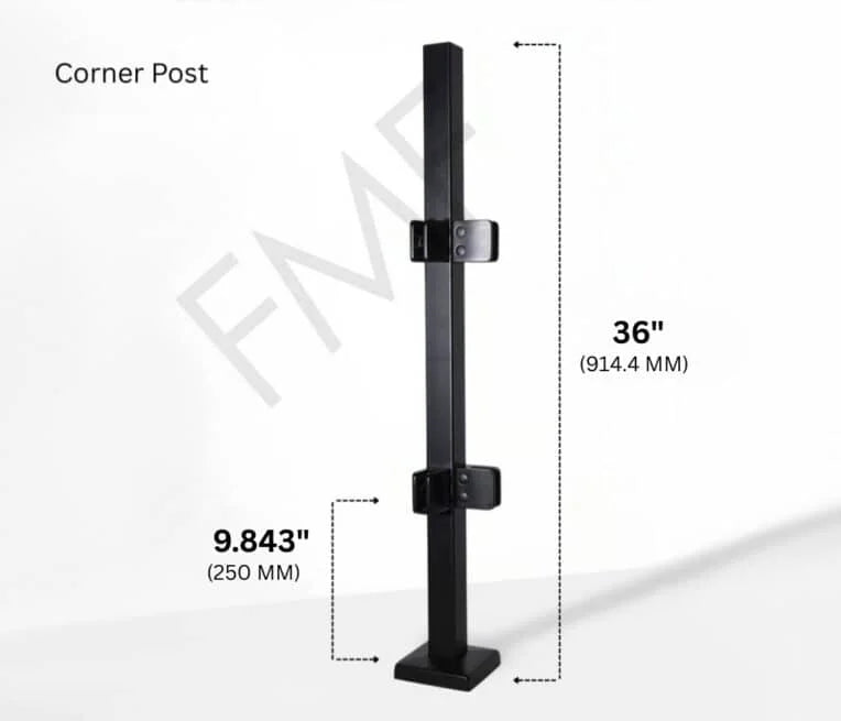 36" Square Corner Glass Railing Post