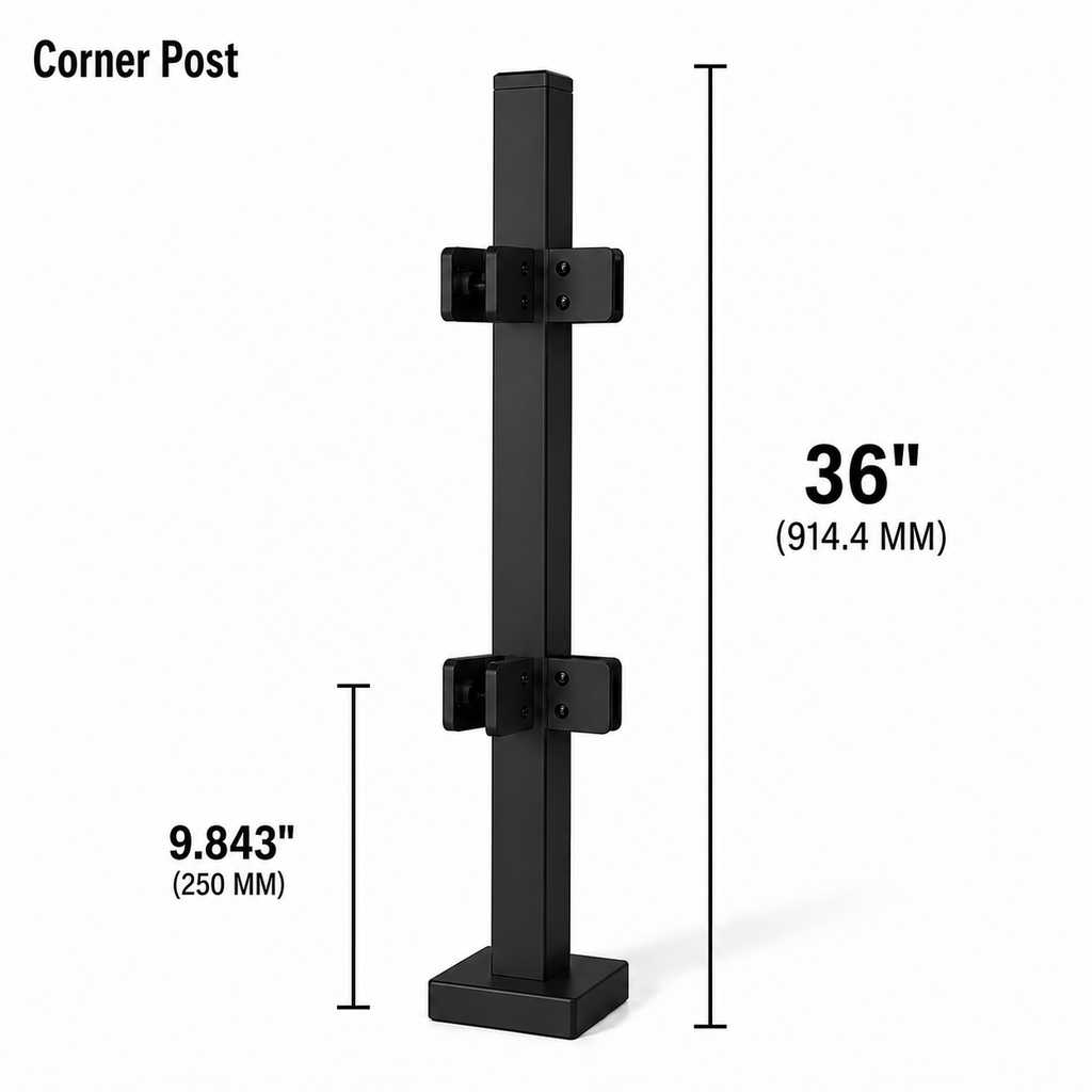 36" Square Corner Railing Post Kit - 40x40MM 316SS