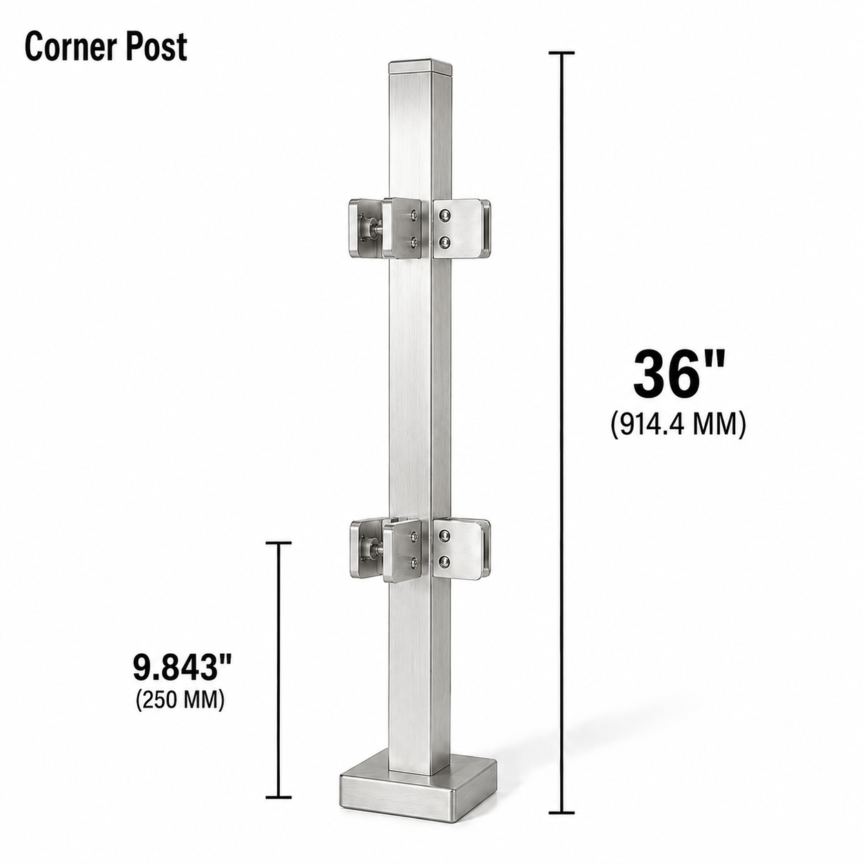 36" Square Corner Railing Post Kit - 40x40MM 316SS