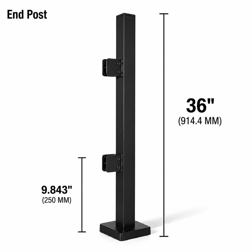 36" Square End Railing Post Kit - 40x40MM 316SS