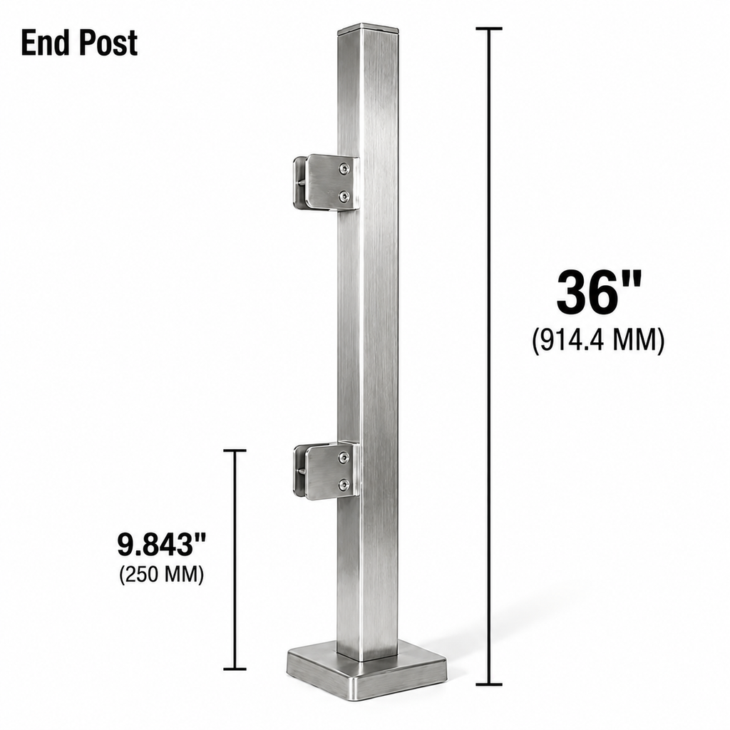 36" Square End Railing Post Kit - 40x40MM 316SS